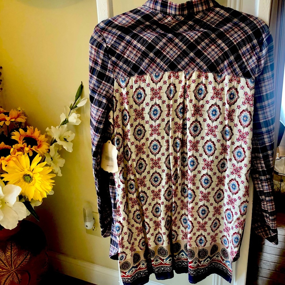 NWT Altar’d State Plaid Design Back Button Down Top.  Size Small